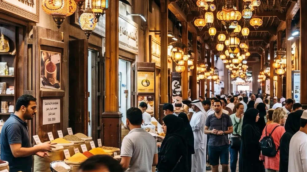Lantern-lit spice souk in Old Dubai